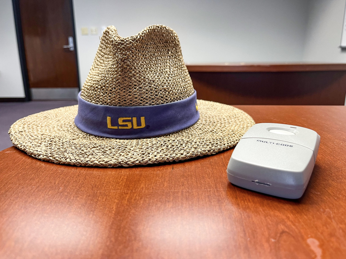 The old straw hat and door clicker left behind at LSU by Nick Saban