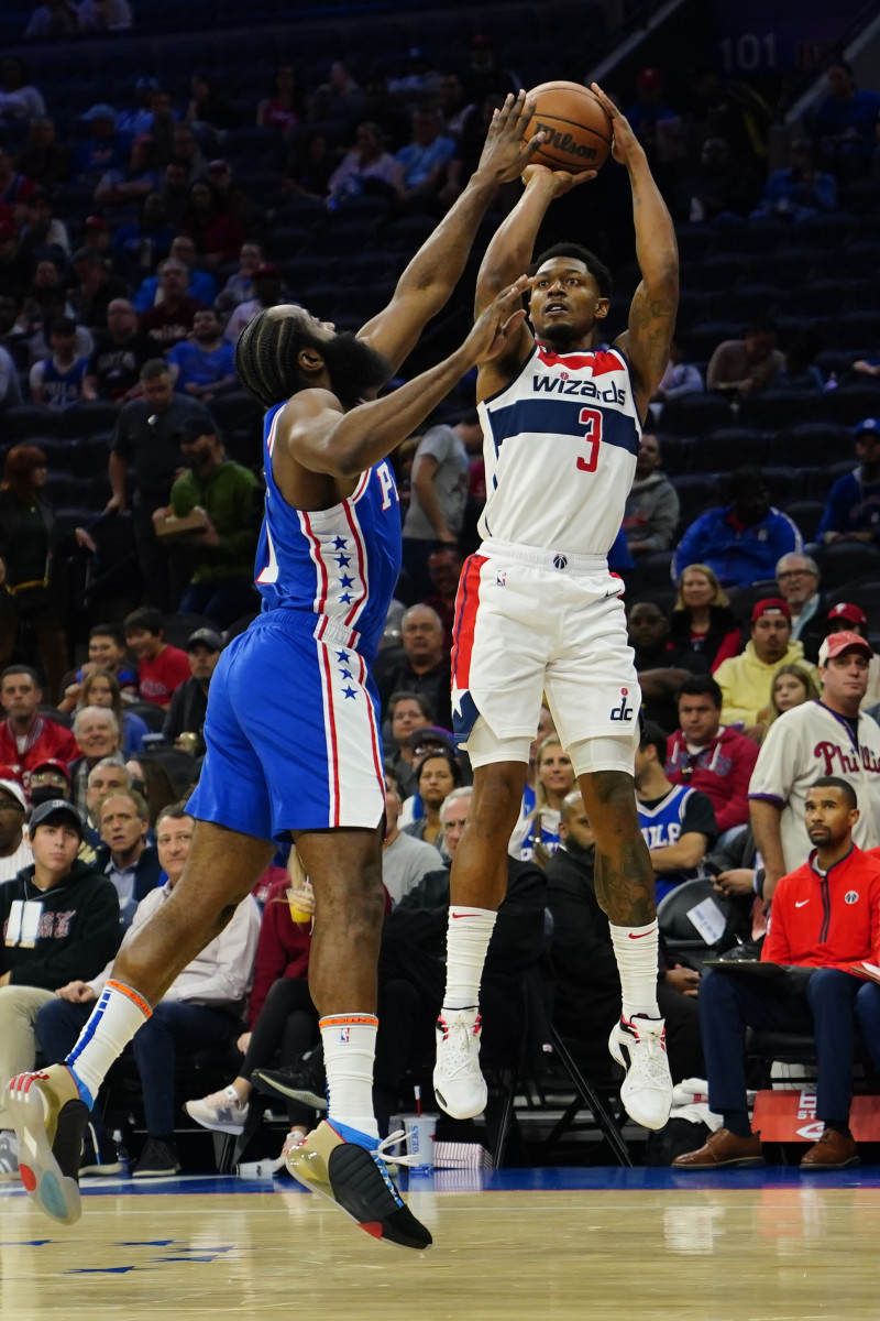 Beal shooting the jumper vs Sixers. Photo Credit: USA Today Sports