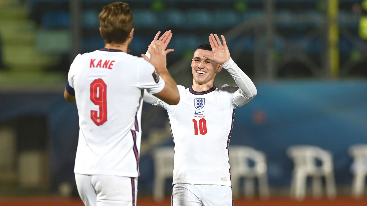 England’s Harry Kane and Phil Foden