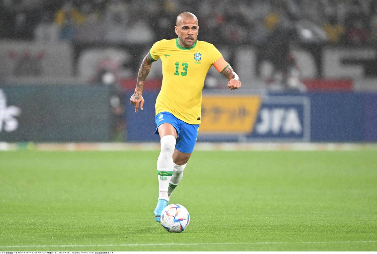 Dani Alves pictured playing for Brazil in June 2022