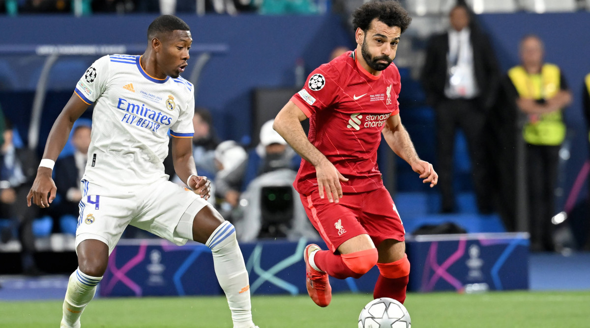 Mohamed Salah dribbling against Real Madrid.