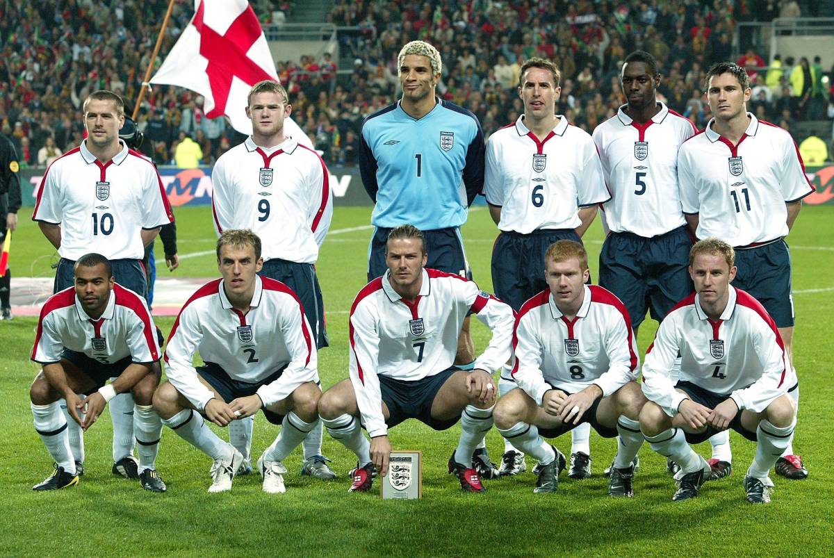An England team photo taken ahead of a game against Portugal in February 2004