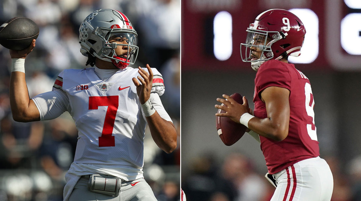 Separate photos of Ohio State QB C.J. Stroud and Alabama QB Bryce Young