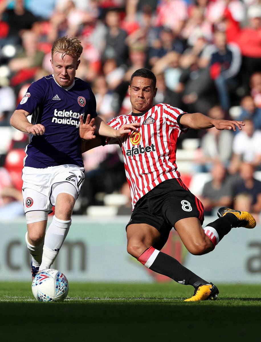 Rodwell in action for The Black Cats against Sheffield United 