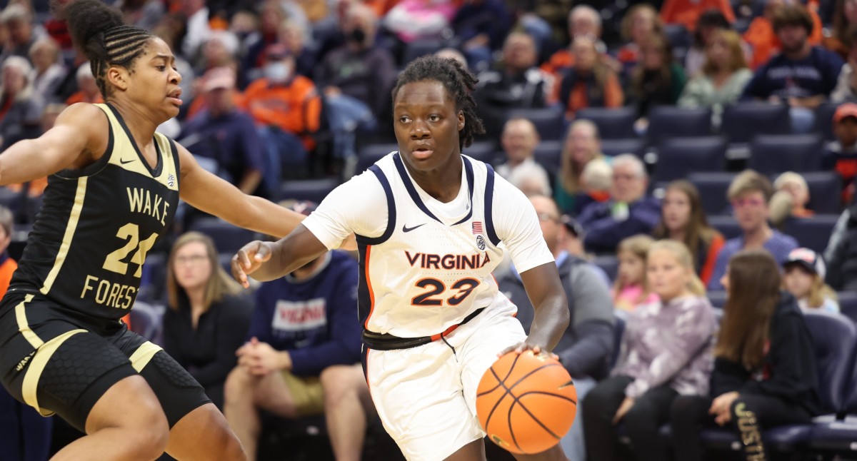 Alexia Smith drives to the basket during the Virginia women's basketball game against Wake Forest at John Paul Jones Arena.