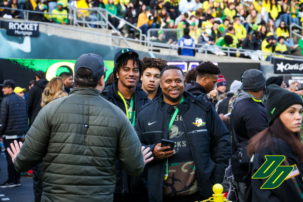 Dante Dowdell on a visit to during the Oregon vs. Washington game.