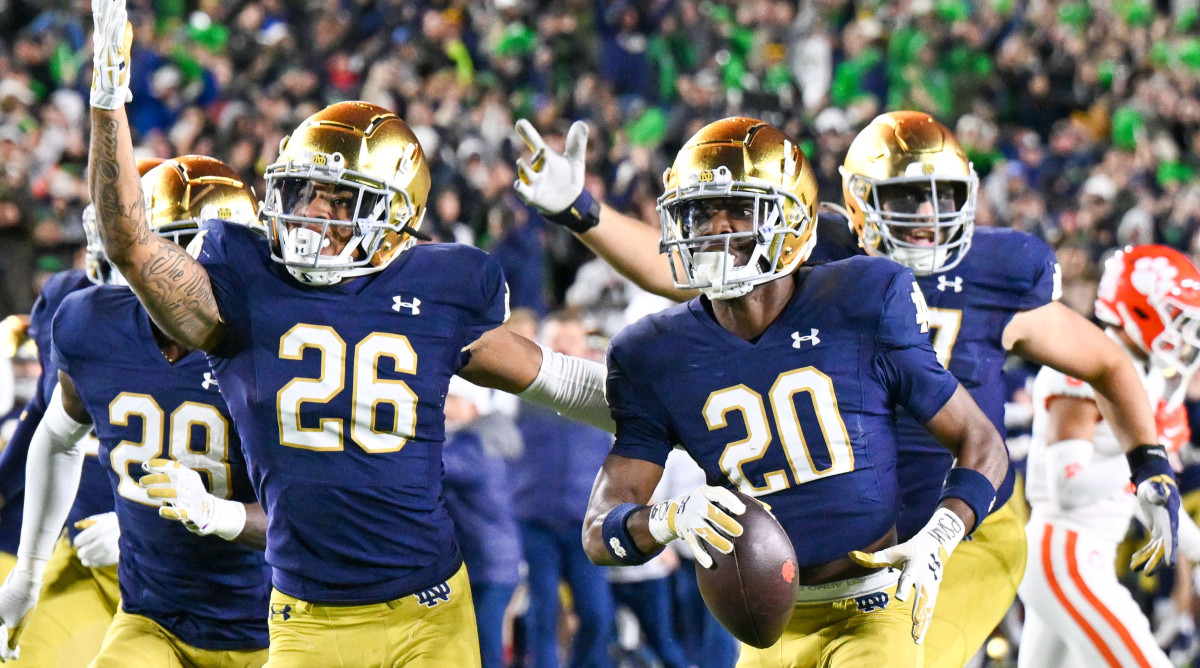 Notre Dame football players celebrate