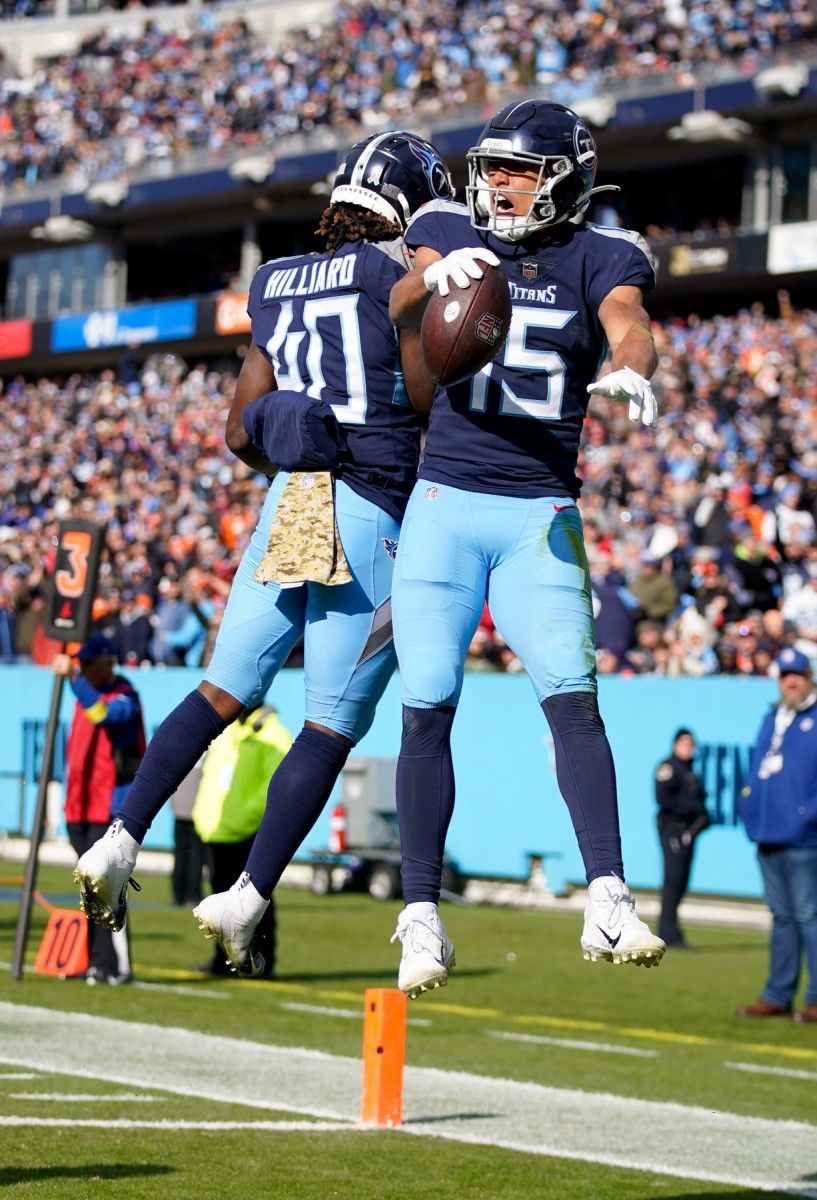 Nick Westbrook-Ikhine celebrates another touchdown on Sunday. (USA TODAY Sports)