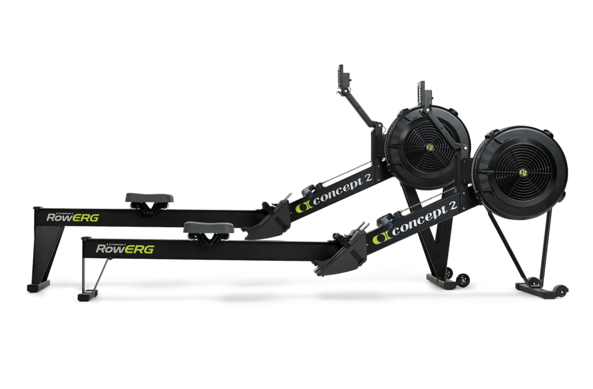 Two Concept2 Rowers on a white background