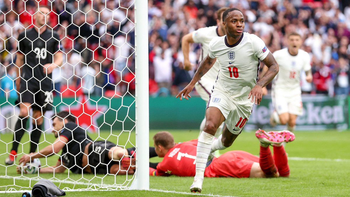 Raheem Sterling scores for England at Euro 2020