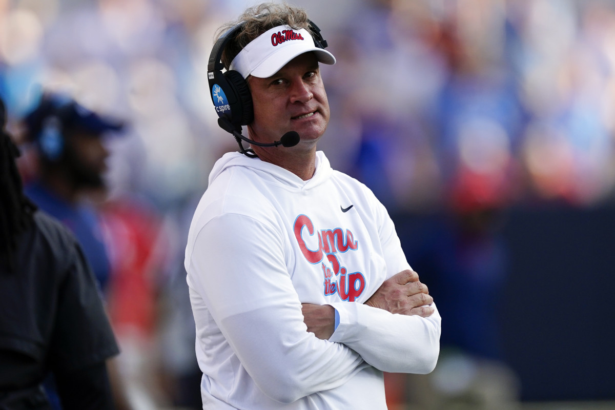 Mississippi head coach Lane Kiffin is shown in the second half of an NCAA college football game against Georgia Tech Saturday, Sept. 17, 2022, in Atlanta. (AP Photo/John Bazemore)
