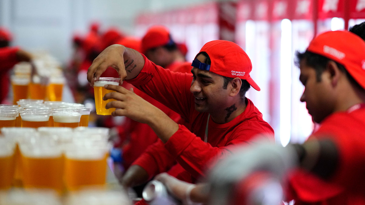 Beer is served at a FIFA Fan Zone at the 2022 World Cup in Qatar.