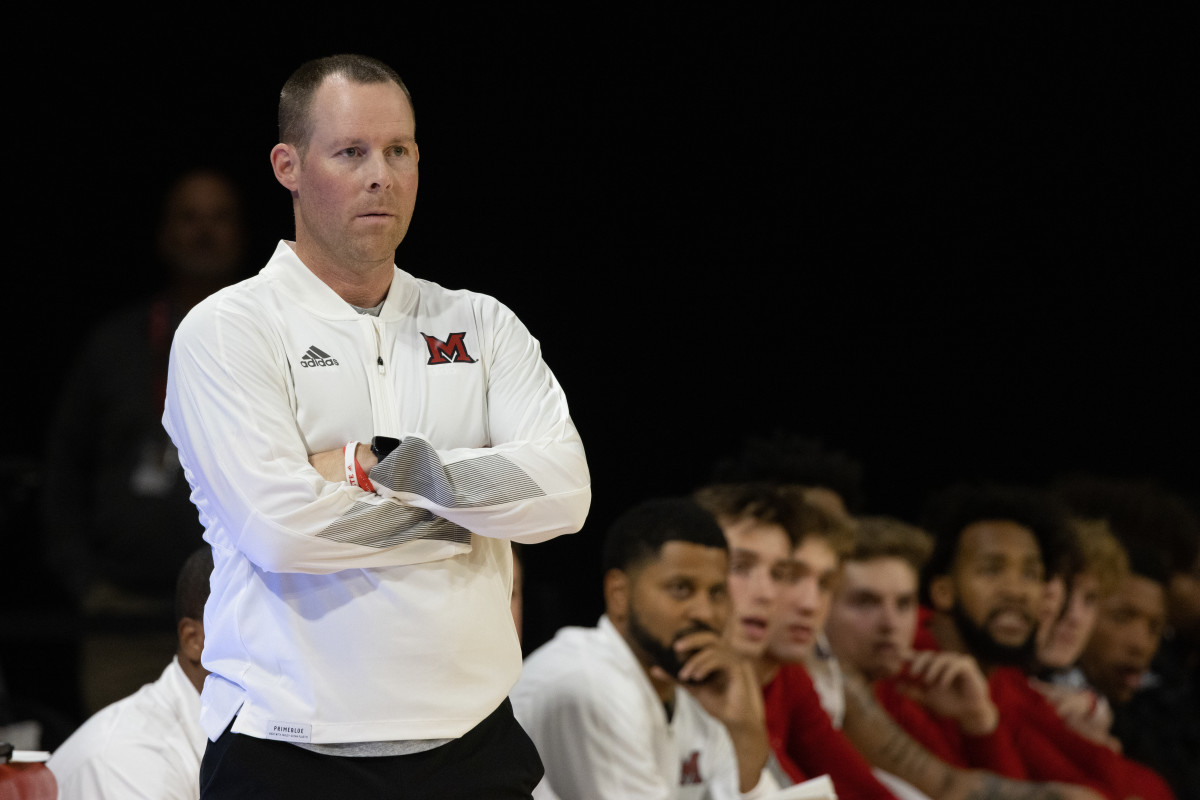 Travis Steele stands on the sideline during his first year as head coach at Miami of Ohio.