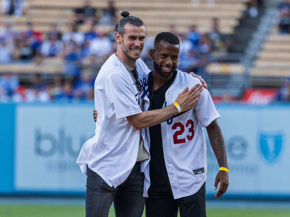 Gareth Bale and Kellyn Acosta at a Dodgers game