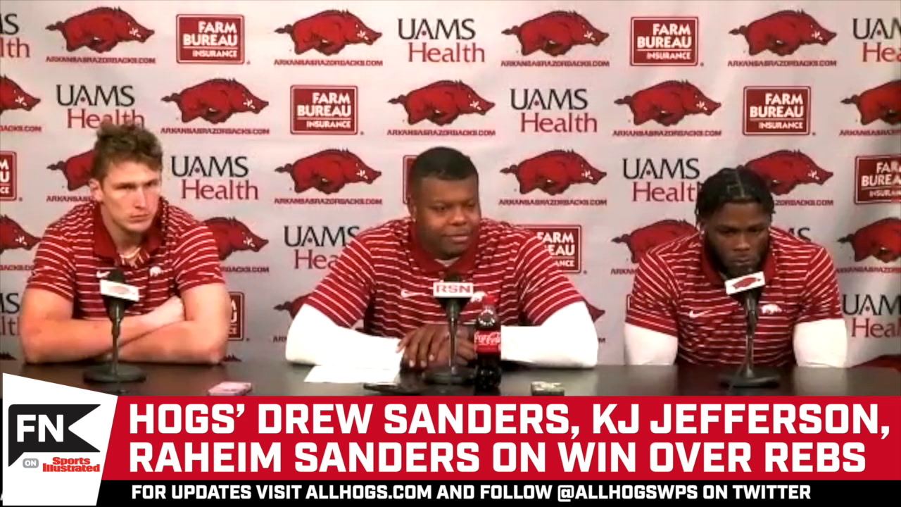 Hogs' Drew Sanders, KJ Jefferson and Raheim Sanders After Ole Miss Win