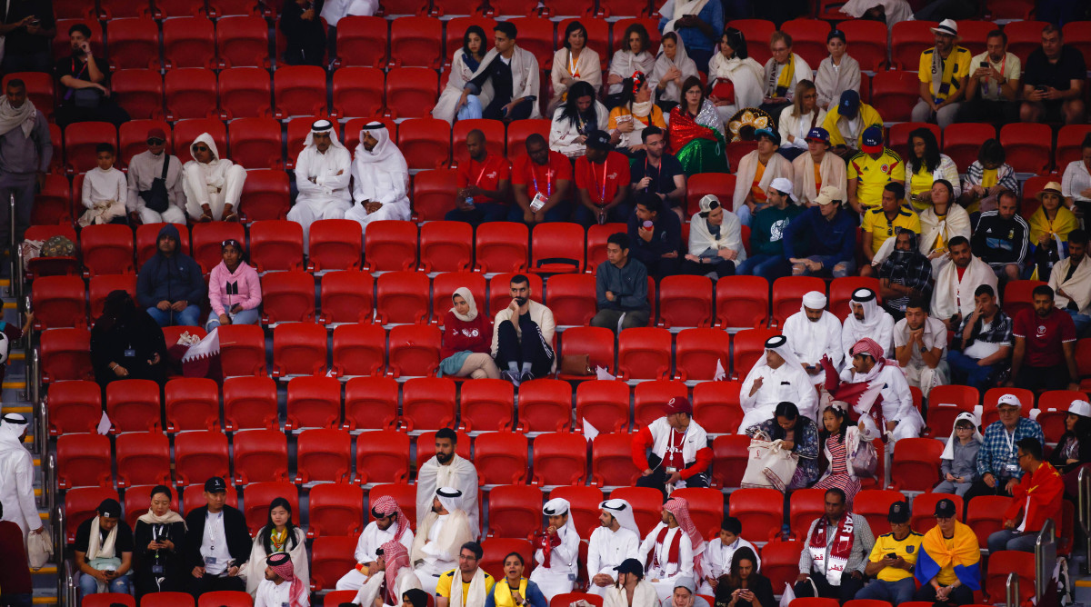 The stadium in Qatar’s World Cup opener was emptying at halftime.