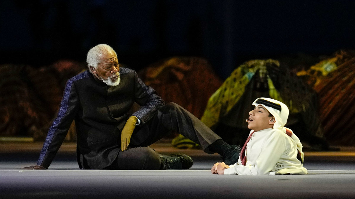 Morgan Freeman and FIFA World Cup Ambassador Ghanim Al Muftah at the opening ceremony of the World Cup.