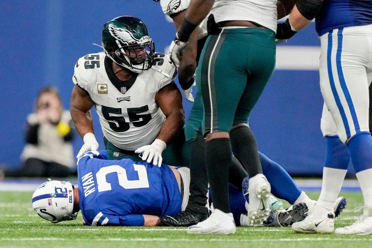 Eagles defensive end Brandon Graham sacks Colts quarterback Matt Ryan to help close out Sunday's Week 11 game in Indianapolis.