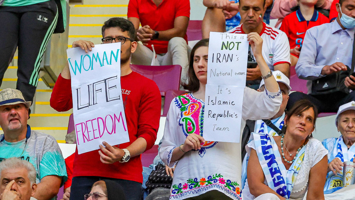 Iran fans protest at the World Cup
