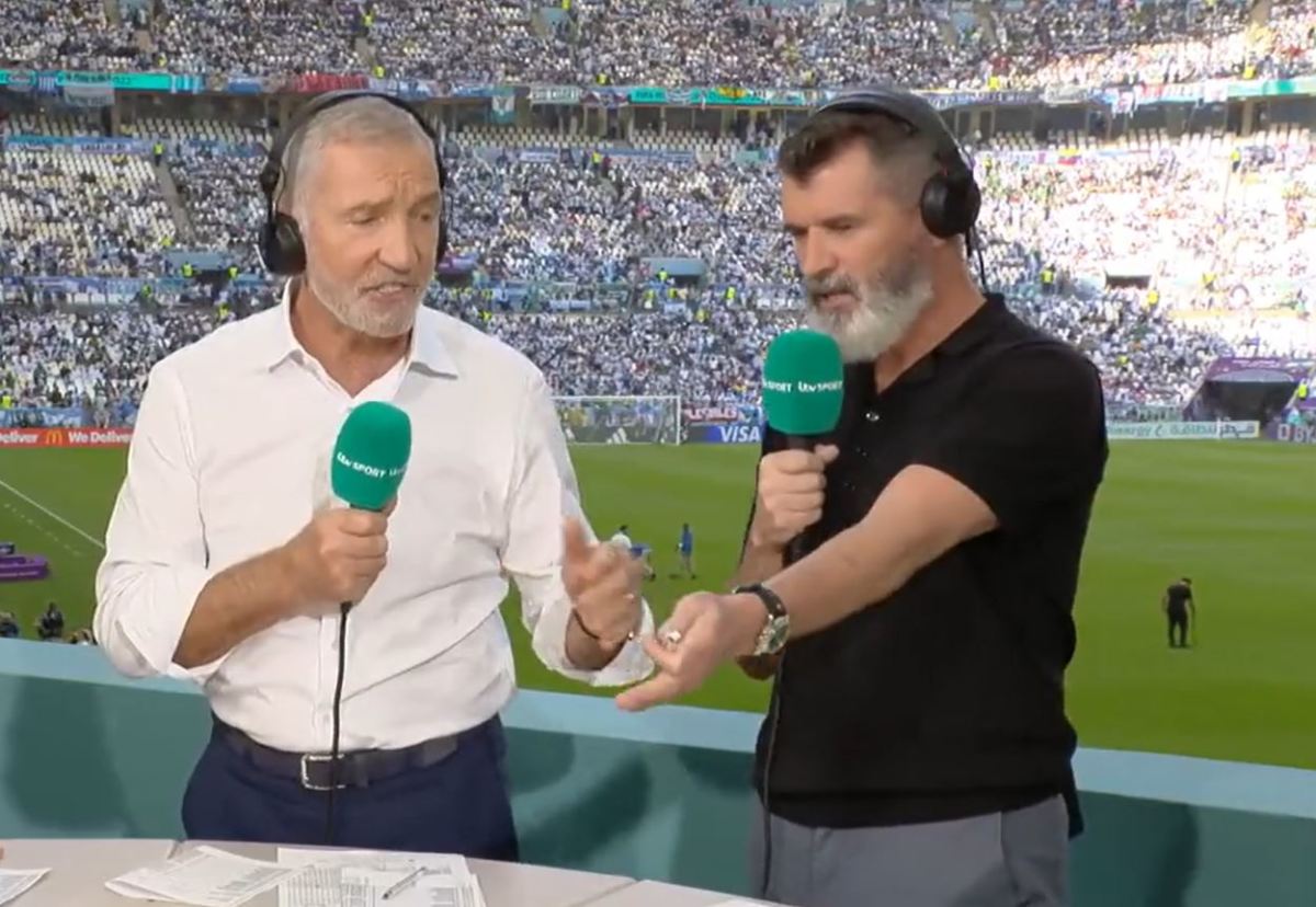 Graeme Souness (left) and Roy Keane pictured arguing live on ITV at half-time during Argentina vs Saudi Arabia