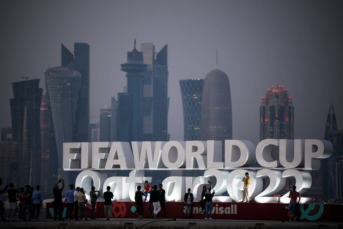 The FIFA World Cup logo pictured at Corniche Promenade in Qatar