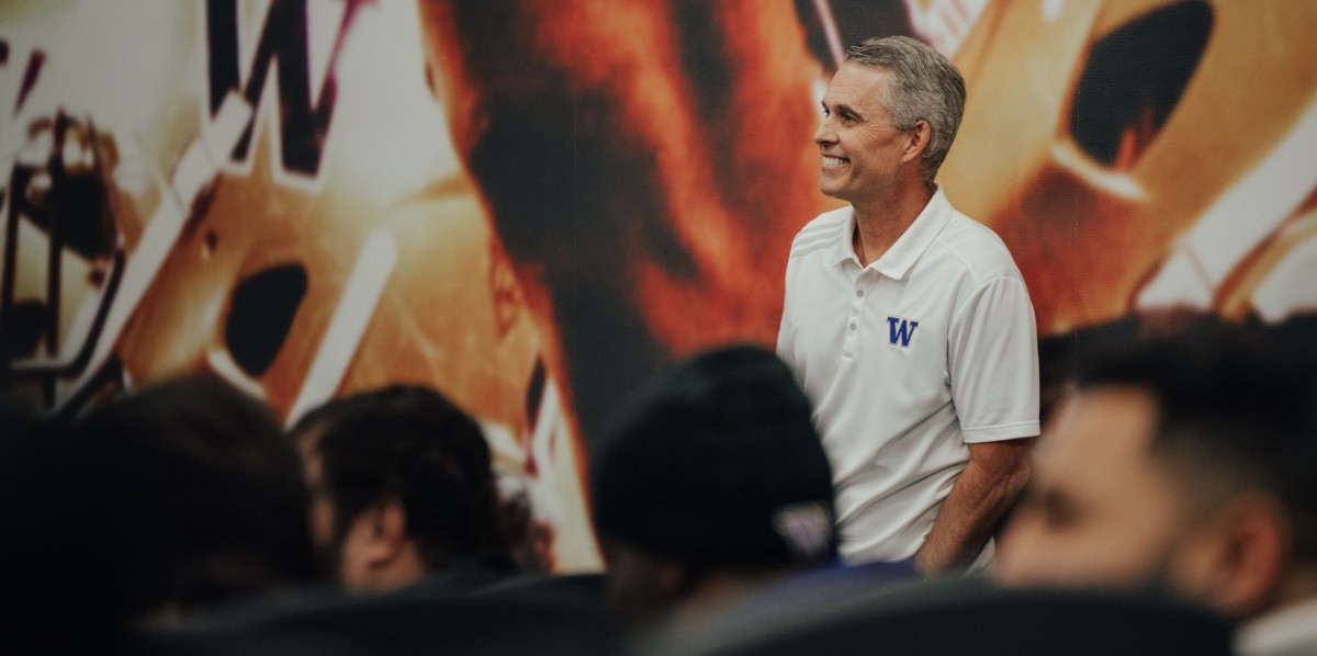 Chris Petersen spoke to the UW football team on Tuesday, pre-Apple Cup.