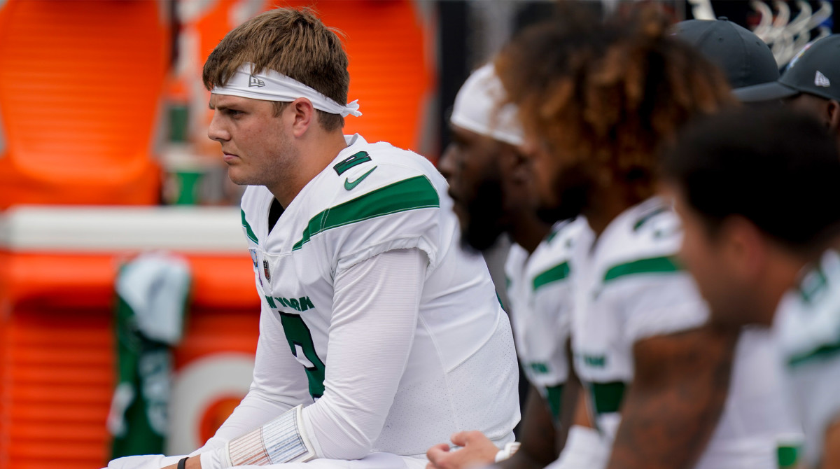Jets quarterback Zach Wilson is likely headed to the bench this year with the Jets trying to finalize a trade for Aaron Rodgers.