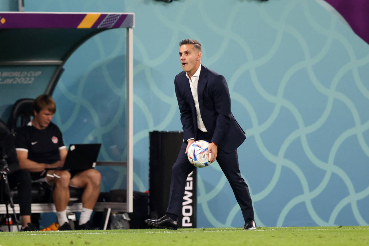 Canada manager John Herdman pictured on the touchline during his side's 1-0 loss to Belgium at the 2022 FIFA World Cup in Qatar
