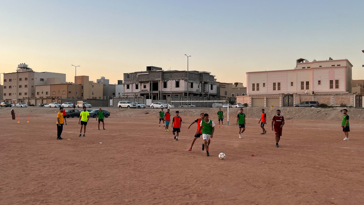 Saudi Arabians play soccer the day after the national team beat Argentina at the World Cup