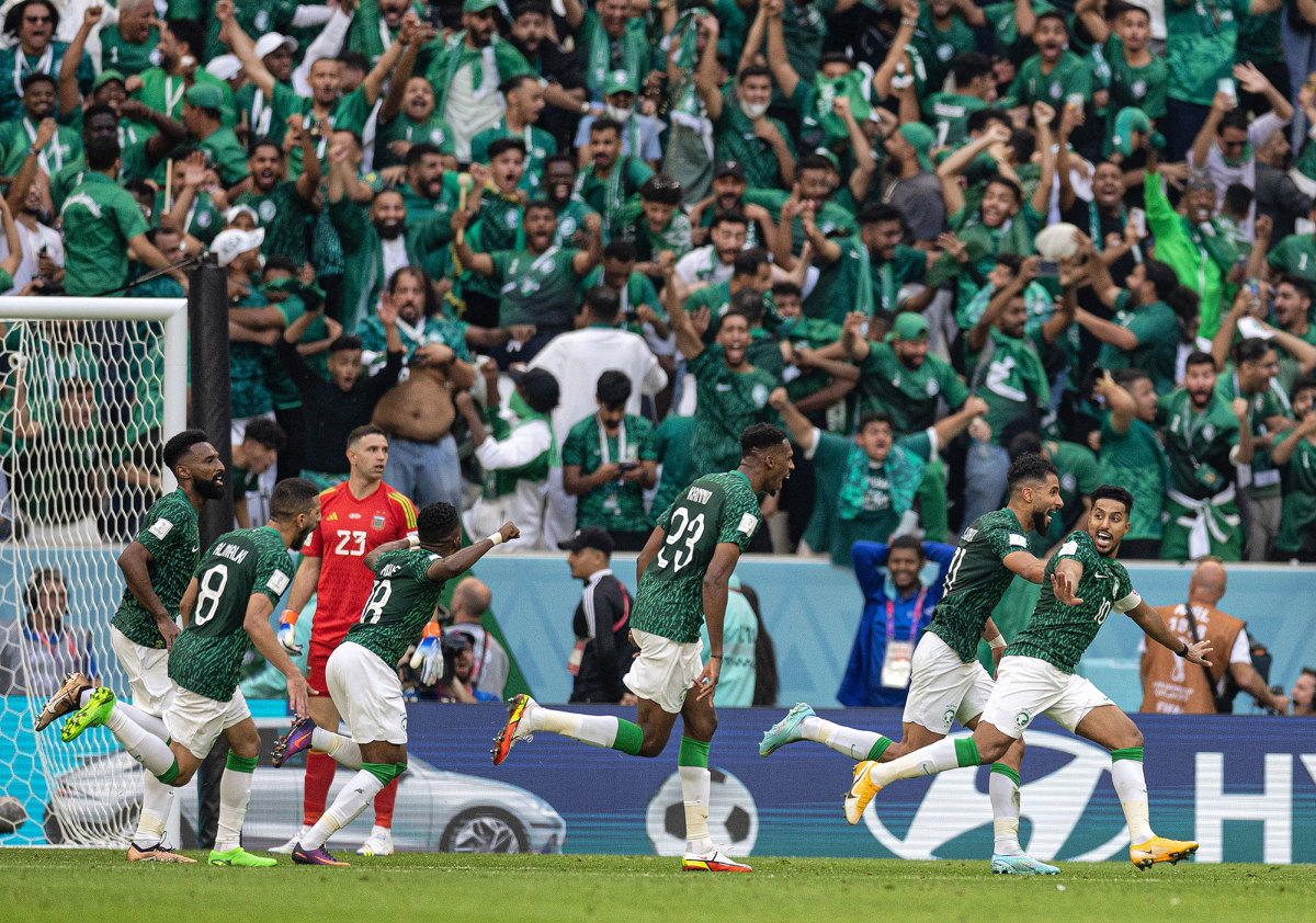 Saudi Arabia celebrates a goal vs. Argentina at the World Cup