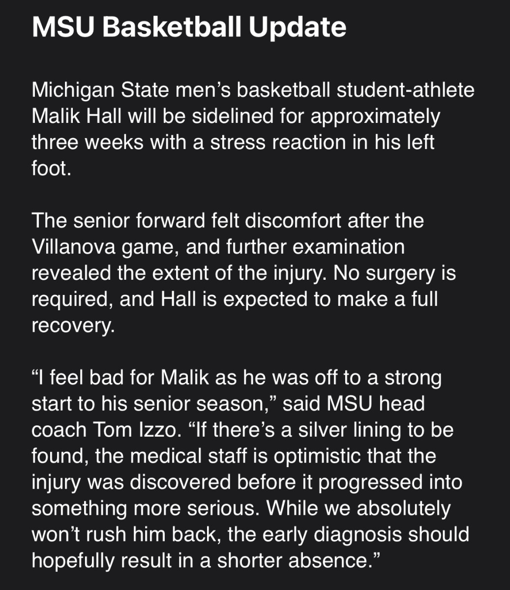 MSU updates Malik Hall’s status