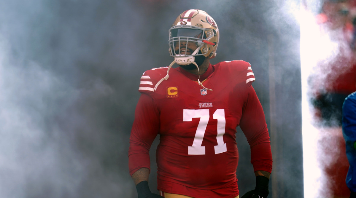 San Francisco 49ers offensive tackle Trent Williams exits the tunnel ahead of a game.