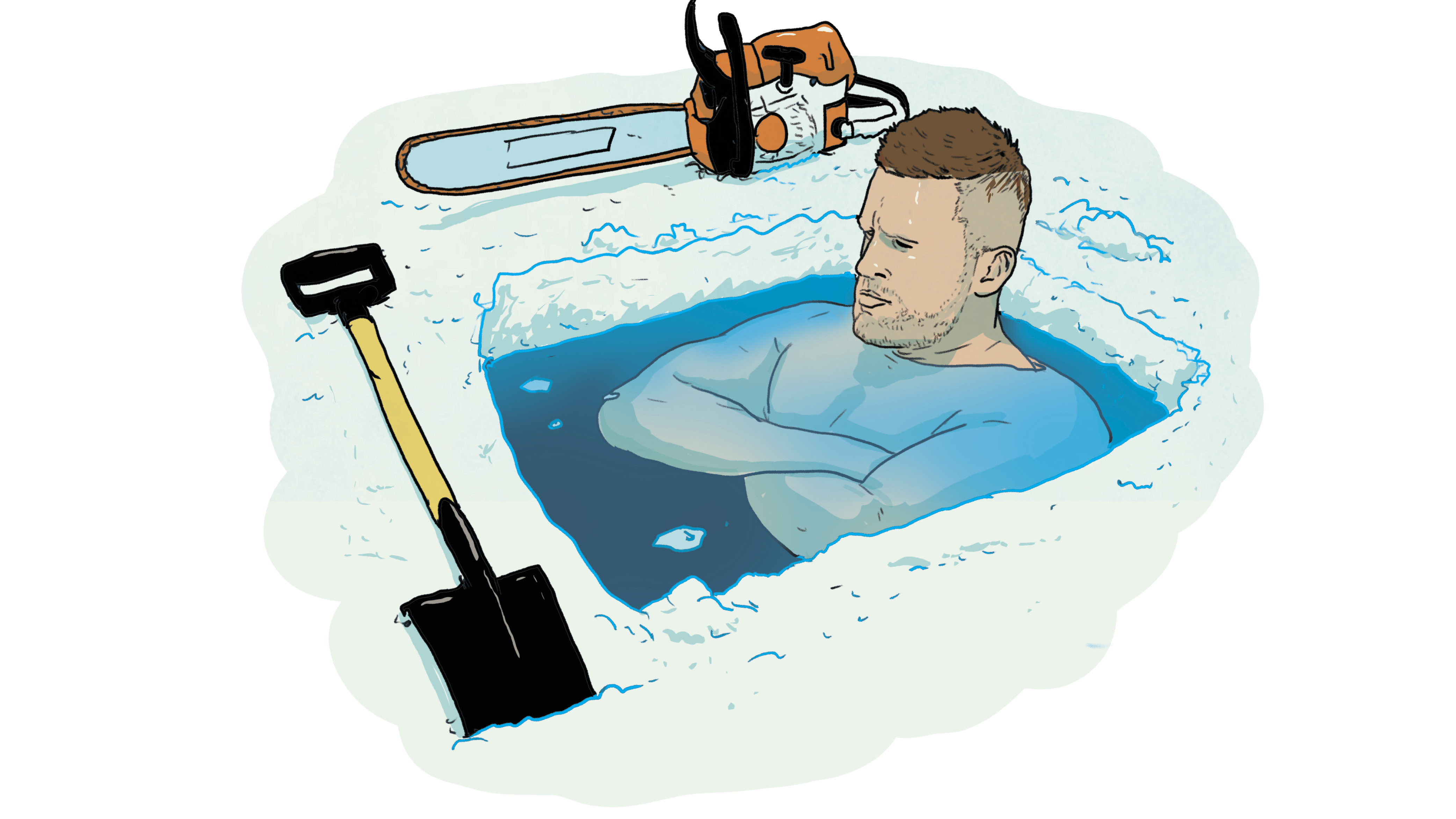 Watt has been known to use a chainsaw to improvise a makeshift bath.