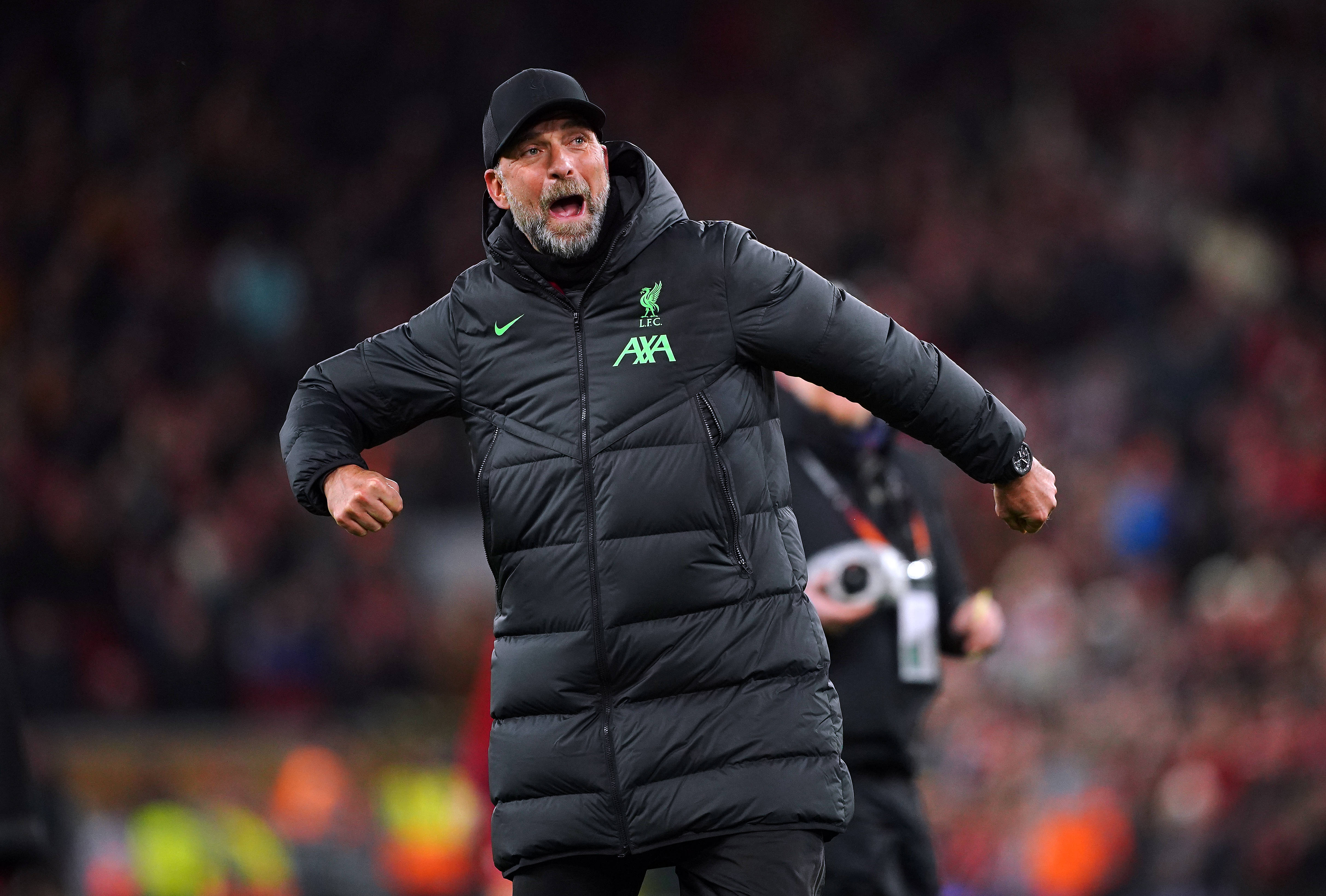 Jurgen Klopp pictured celebrating after Liverpool's 4-1 victory over Chelsea in January 2024 - his 200th win as a Premier League manager