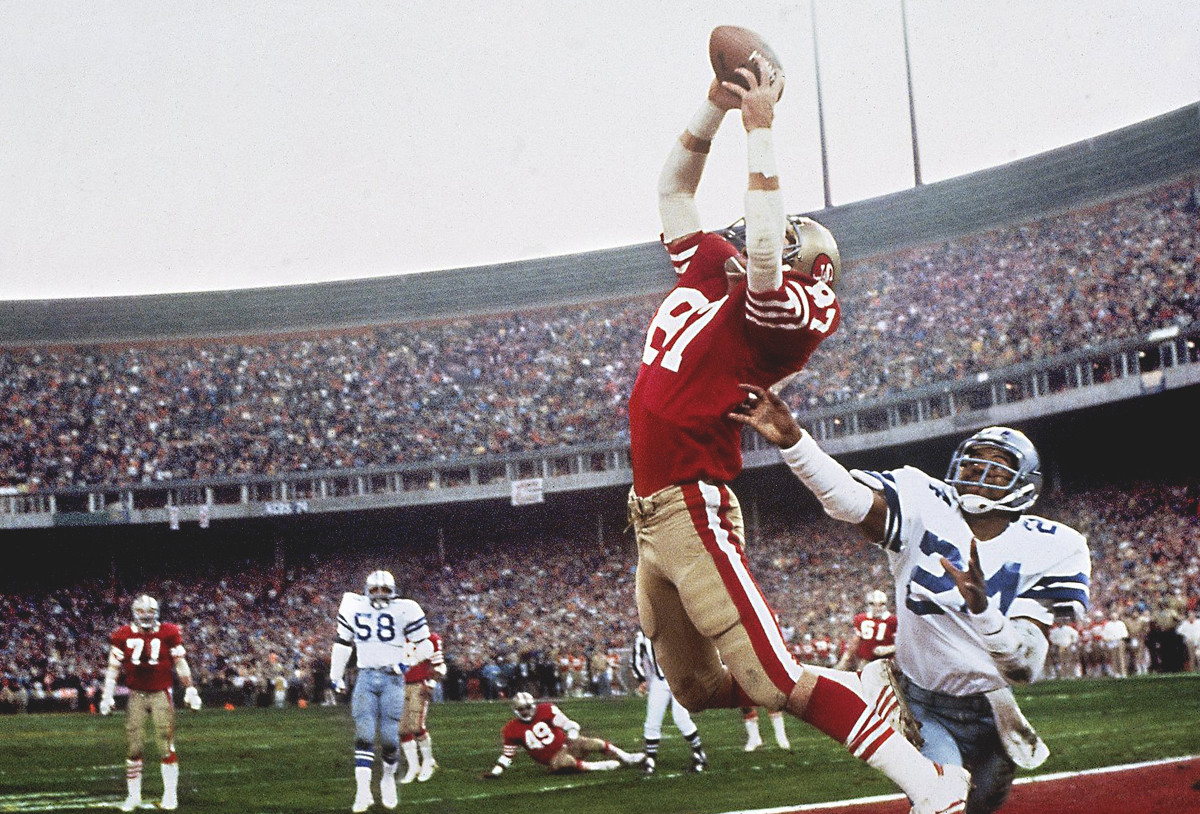 Dwight Clark (87) in action, making catch and scoring game winning touchdown vs Dallas Cowboys 
