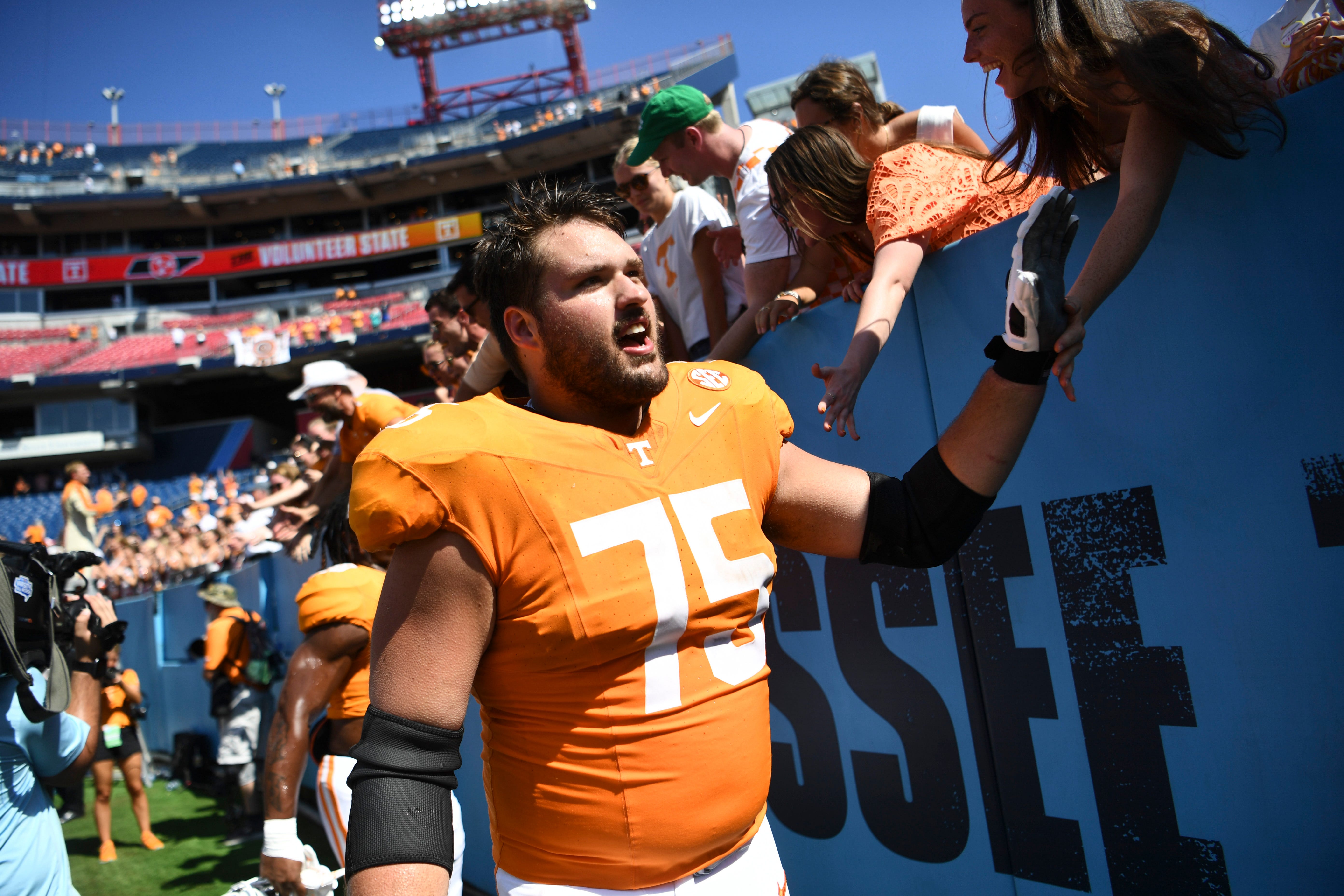Tennessee Volunteers OL Jackson Lampley after the win over Virginia. (Photo by Caitie McMekin of the News Sentinel)