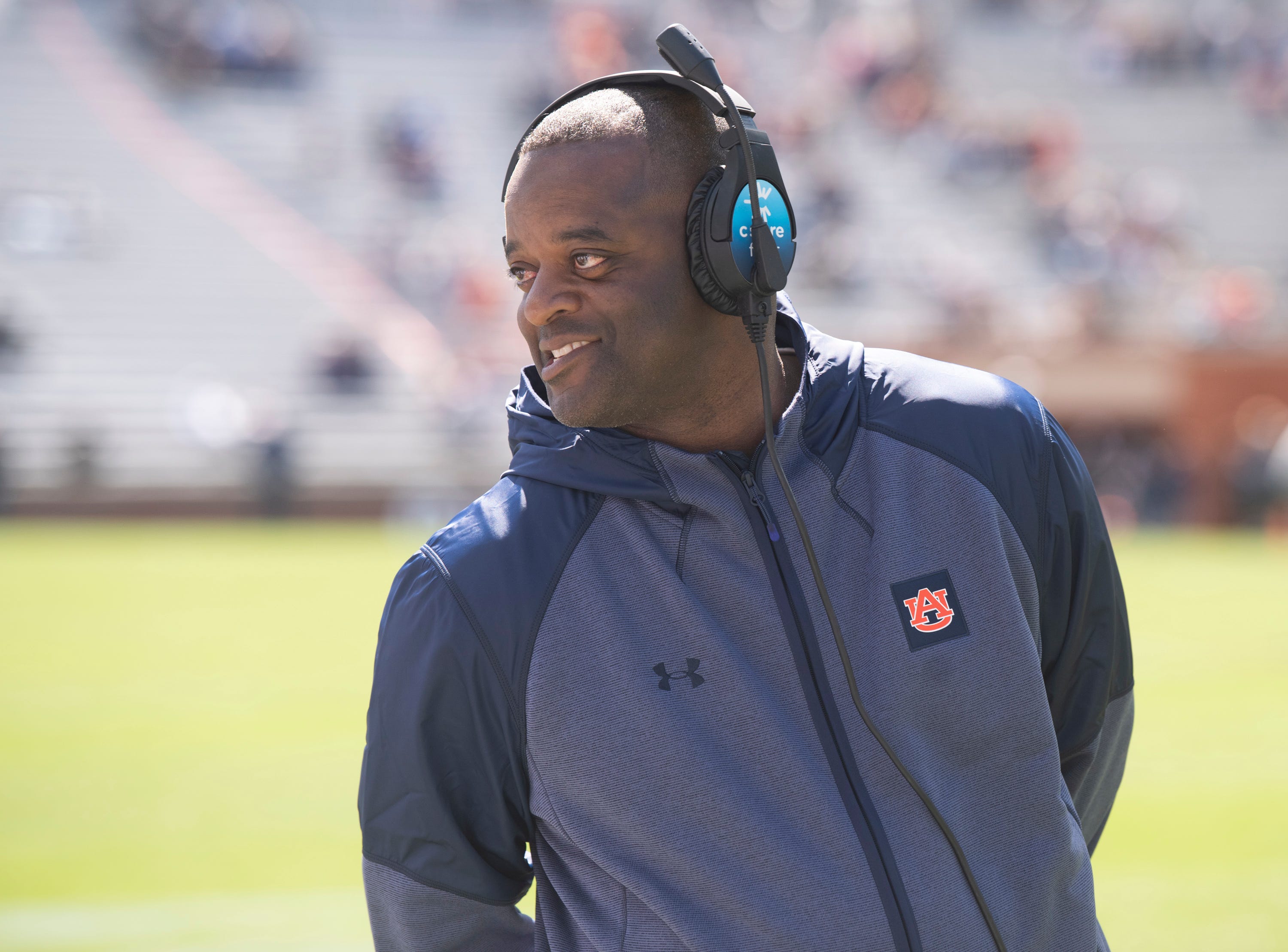 Auburn Tigers wide receivers coach Ike Hilliard during the A-Day spring practice at Jordan-Hare Stadium in Auburn, Ala., on Saturday, April 9, 2022.