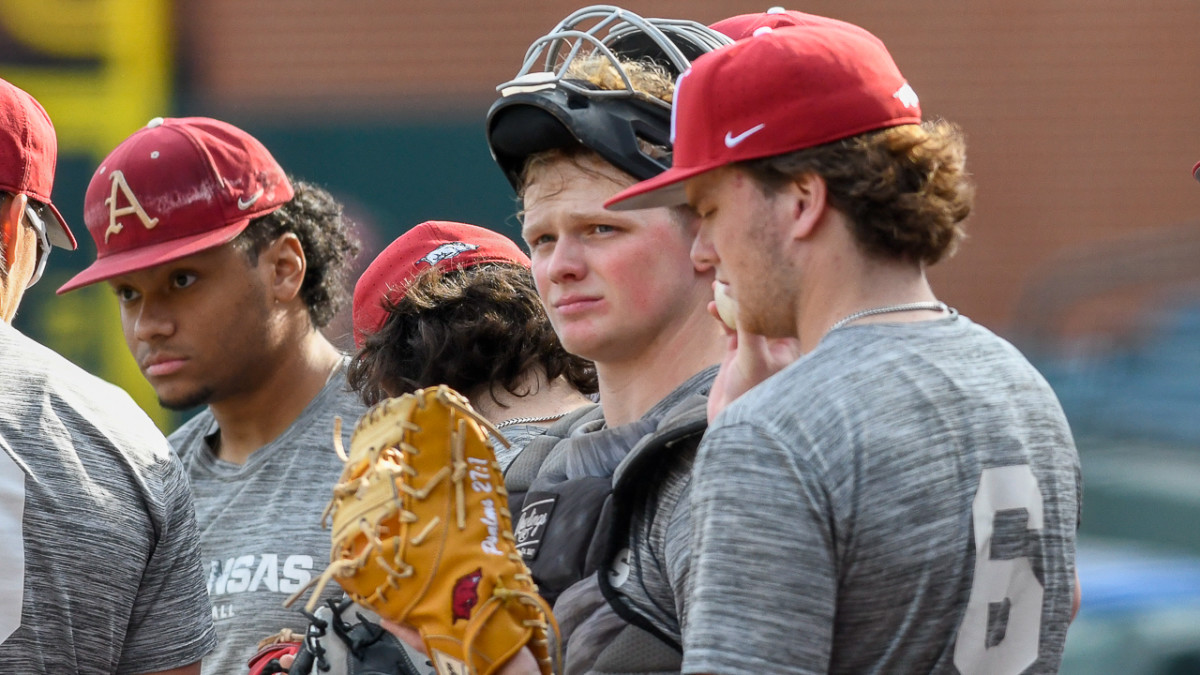 Razorbacks' catcher Hudson White during scrimmage Friday