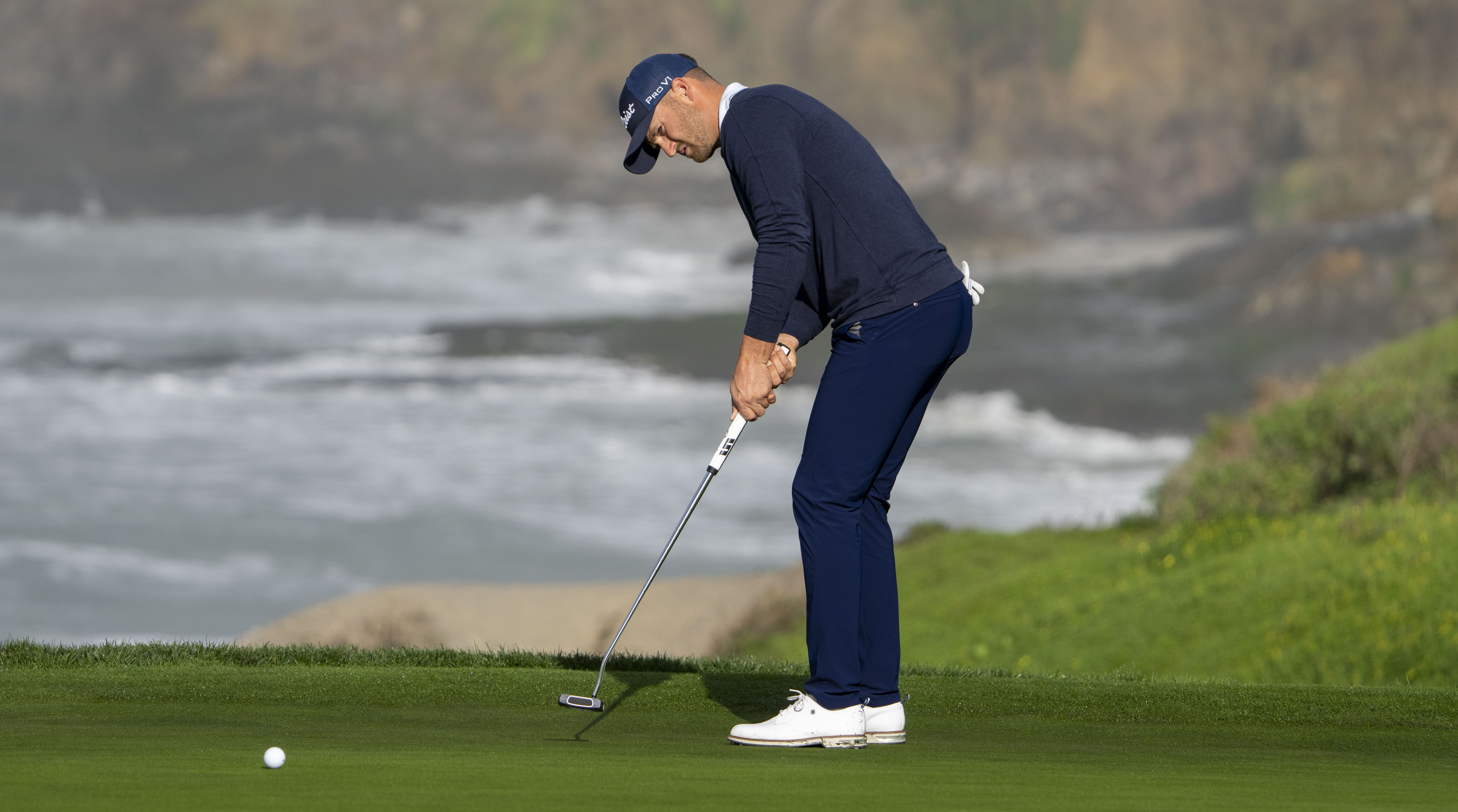 Wyndham Clark putts on the 10th hole during the second round of the AT&T Pebble Beach Pro-Am golf tournament