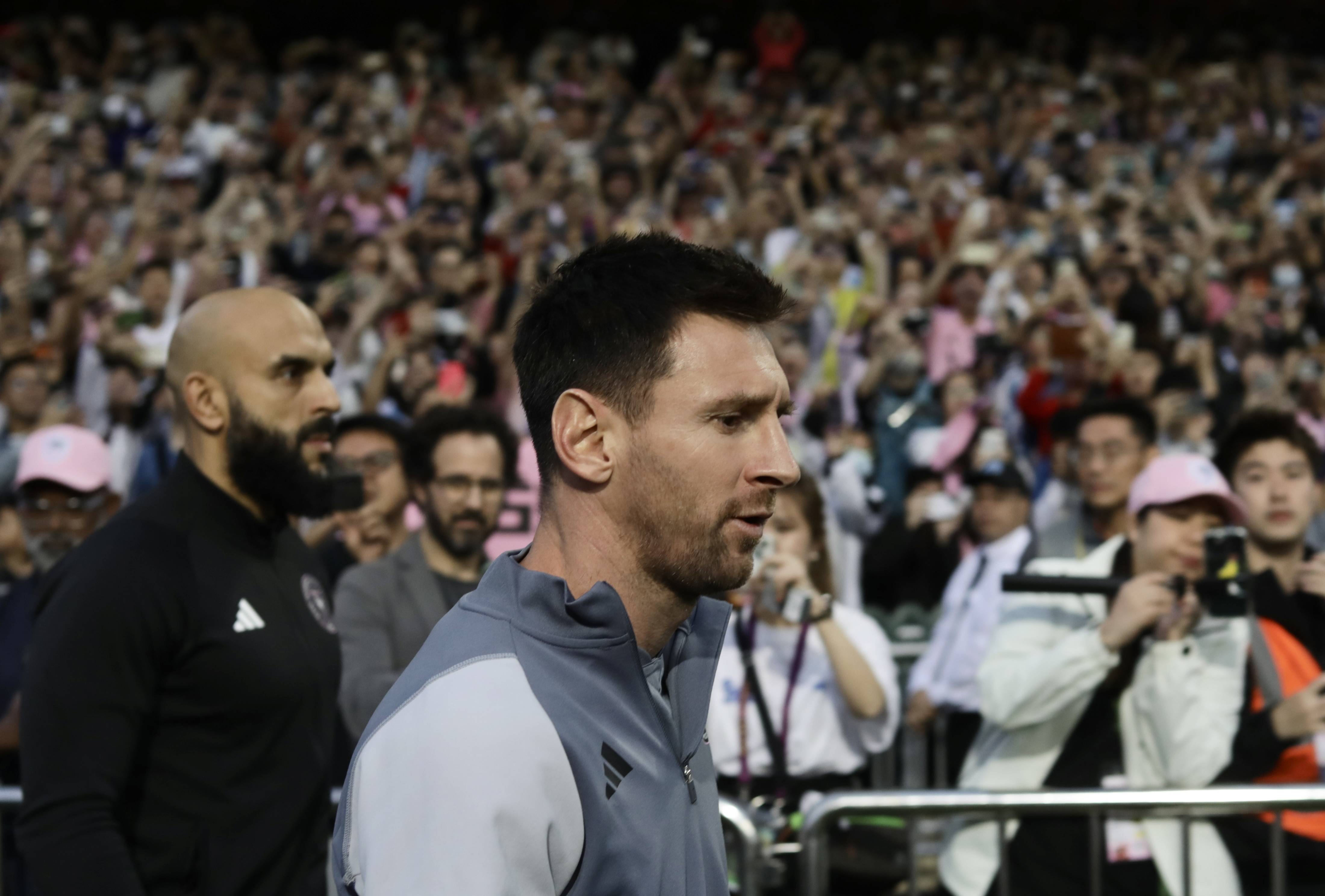 Lionel Messi pictured at Hong Kong Stadium before an Inter Miami exhibition game in February 2024