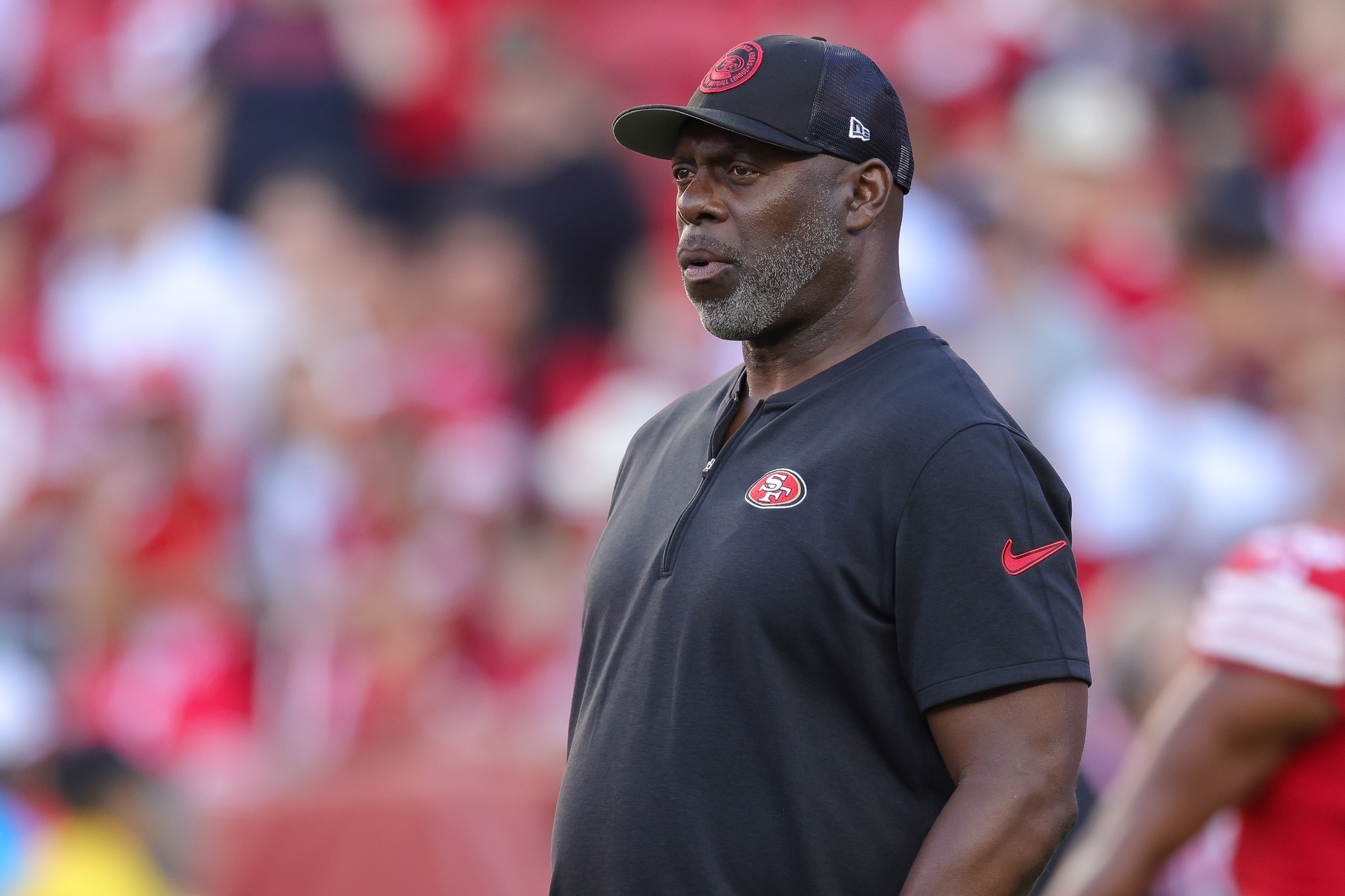Aug 25, 2023; San Francisco 49ers assistant head coach Anthony Lynn before a game against the Los Angeles Chargers. Mandatory Credit: Sergio Estrada-USA TODAY Sports
