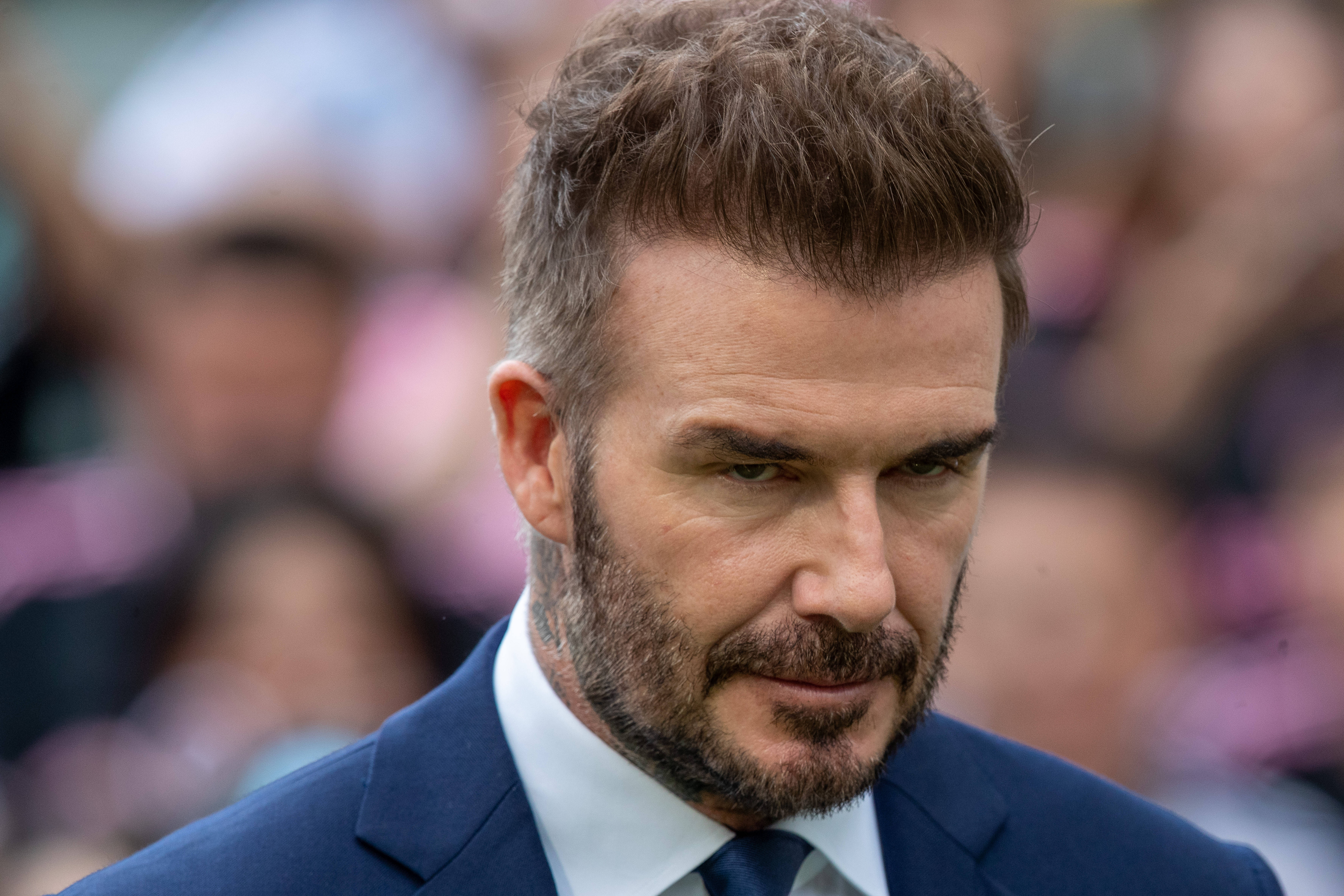Inter Miami president David Beckham pictured in attendance at an exhibition game against a Hong Kong XI in February 2024