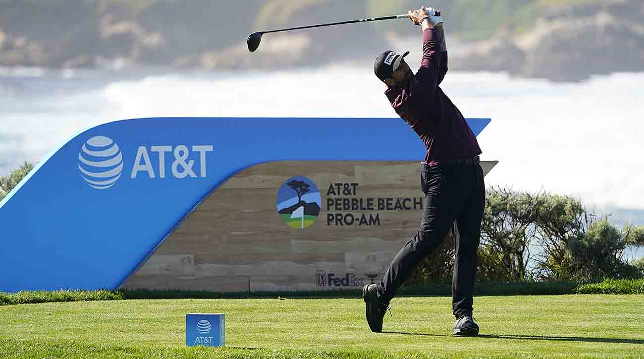 Matthieu Pavon is pictured teeing off during the 2024 AT&T Pebble Beach Pro-Am at Spyglass Hill Golf Course.