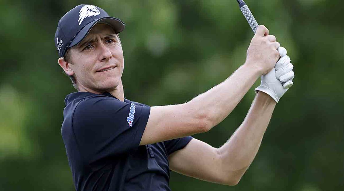 Carlos Ortiz hits a drive at the 2023 LIV Golf Greenbrier at The Old White Course at White Sulphur Springs, W.V.