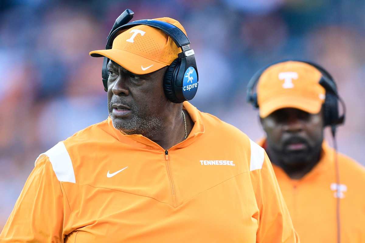 Tennessee Volunteers DL coach Rodney Garner during the 2021 Music City Bowl. (Photo by Calvin Mattheis of the News Sentinel)