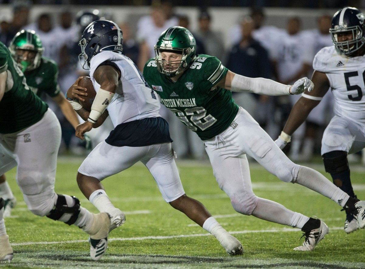 Las Vegas Raiders' defensive end Maxx Crosby started his college career at Eastern Michigan as a scout team player.