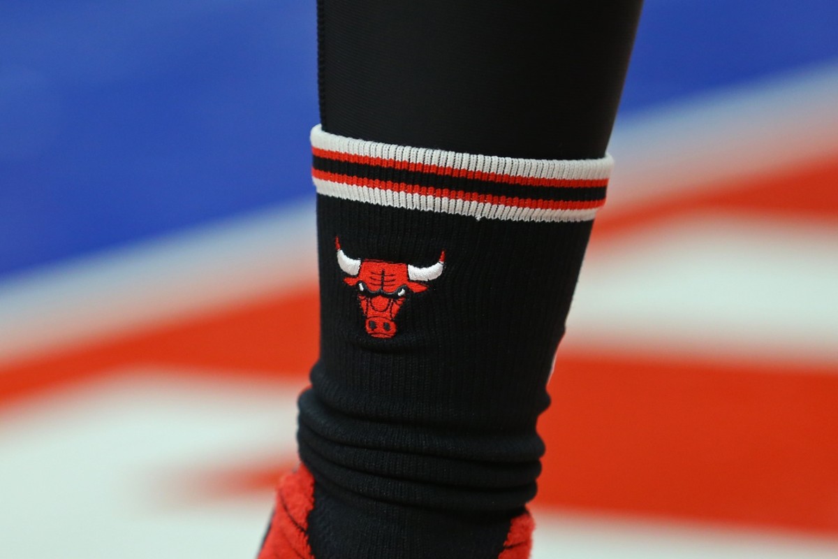 A view of the Chicago Bulls logo on a pair of official Stance socks at The Palace of Auburn Hills. The Pistons won 102-91.
