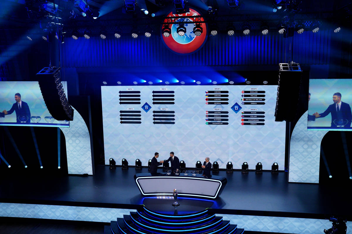 A photo taken during the draw ceremony for the 2024/25 UEFA Nations League