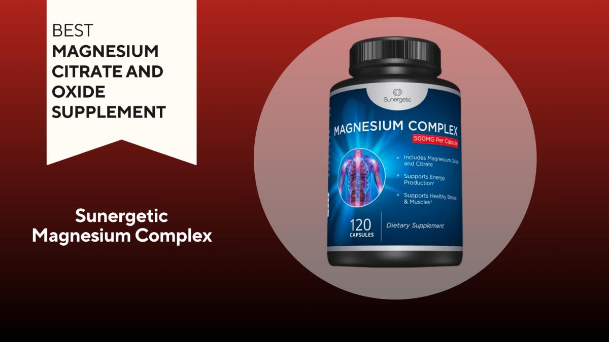 A bottle of Sunergetic Magnesium Complex, a magnesium supplement
