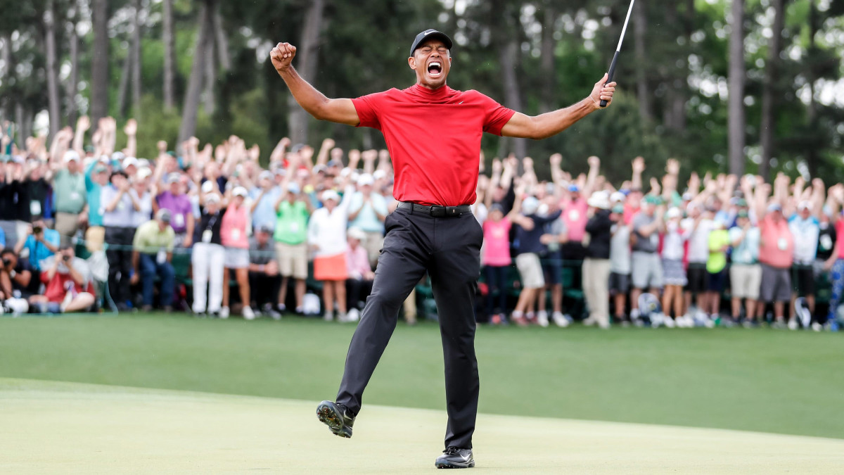Tiger Woods celebrates winning the 2019 Masters.